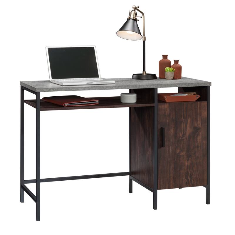 Wood Industrial Desk with Large Work Surface and Side Cabinet