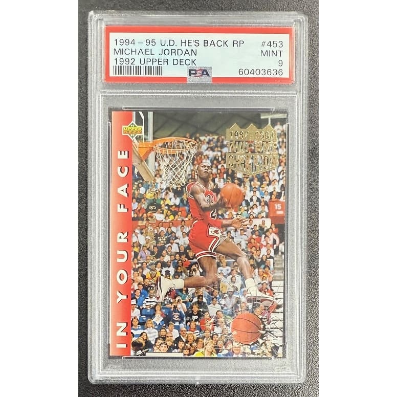 Michael Jordan 1992 Upper Deck Champ 1987 & 1988 He's Back Card #453 Graded PSA 9 - 8' x 11'
