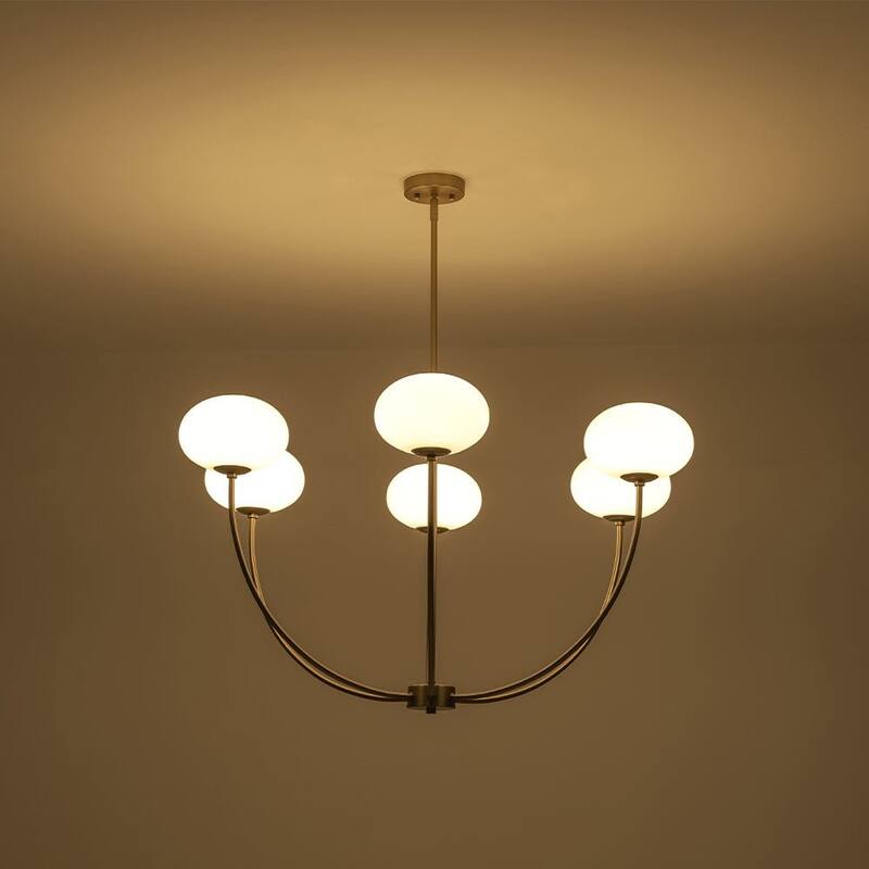Modern 6-Light Oval Globe Opal Glass Arc Metal Chandelier - 40.9 in