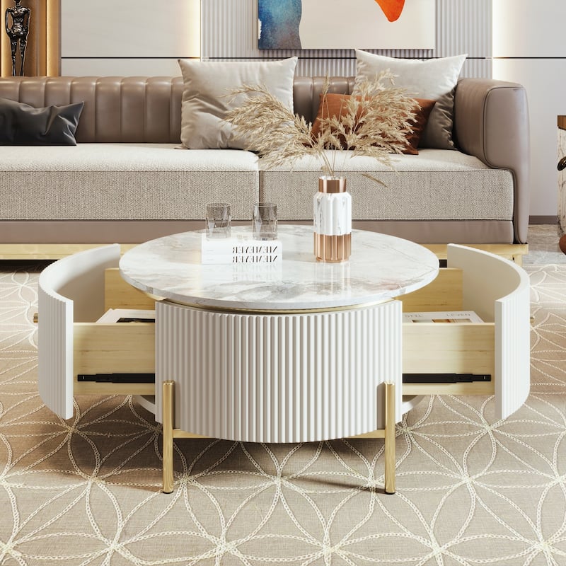 Modern Round Coffee Table with 2 large Drawers