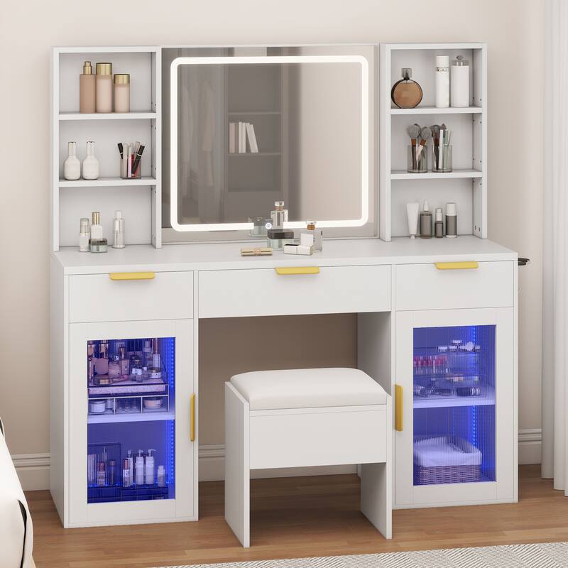 56" Makeup Vanity Desk with LED Mirror