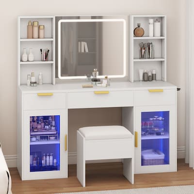 56" Makeup Vanity Desk with LED Mirror