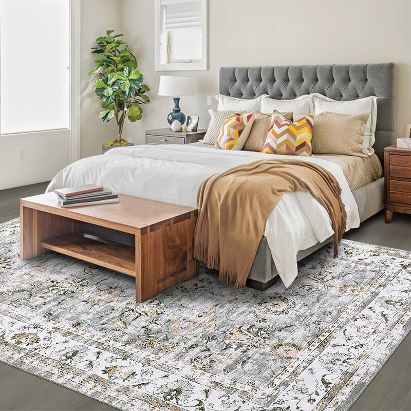 Garvee Boho Rugs Bohemian Rugs Floral Distressed Area Rug