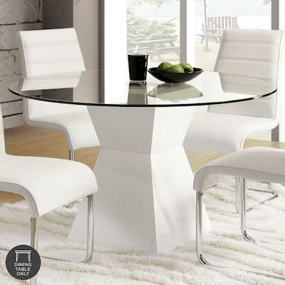 Furniture of America Hann Contemporary White 45-inch Glass Top Dining Table