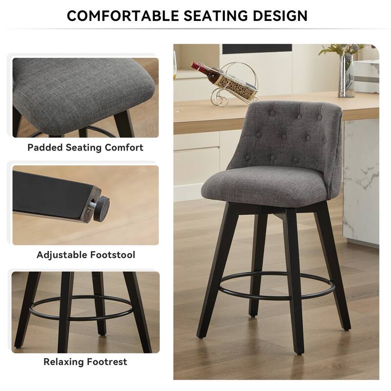 Bar Stools Set of 2, Upholstered Counter Height Chairs with Button-Tufted Backrest, Kitchen Island Chair with Footrest