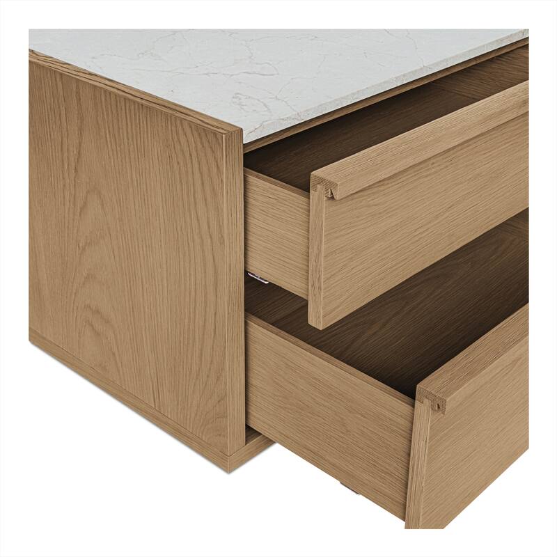 NADAAL STUDIOS Delmira Oak Wood and Rosa Marble 2-Drawer Nightstand with Metal Base