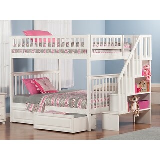 Woodland Full over Full Solid Wood Staircase Bunk Bed with 2 Raised ...