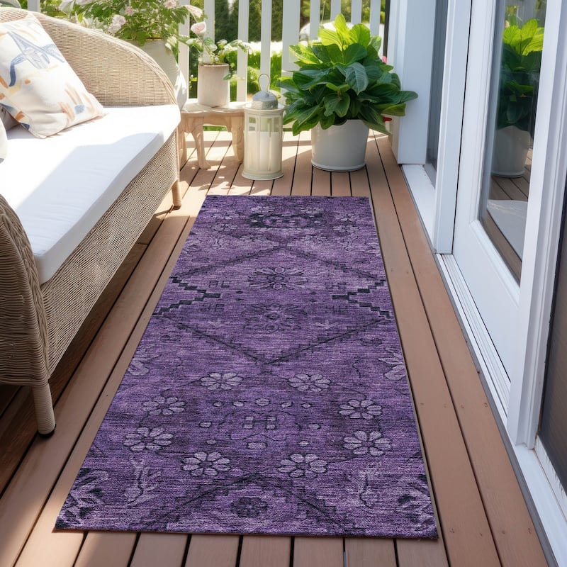 Machine Washable Indoor/ Outdoor Chantille Boho Global Rug - Eggplant - 2'3" x 7'6"