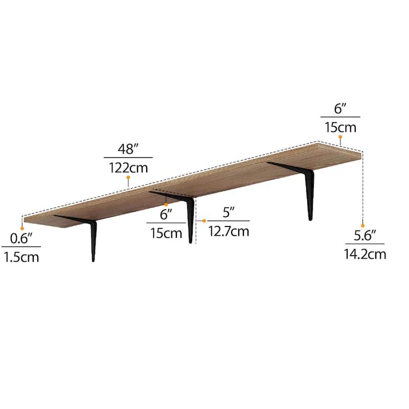 48'' Large Shelves for Wall Decor, Shelving Units and Storage, Wall Shelves for Living Room, Burnt
