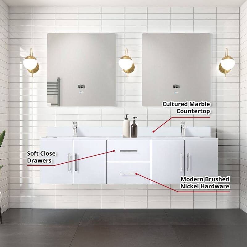 Geneva 72 in. W x 22 in. D Dark Grey Double Bath Vanity and Cultured Marble Top