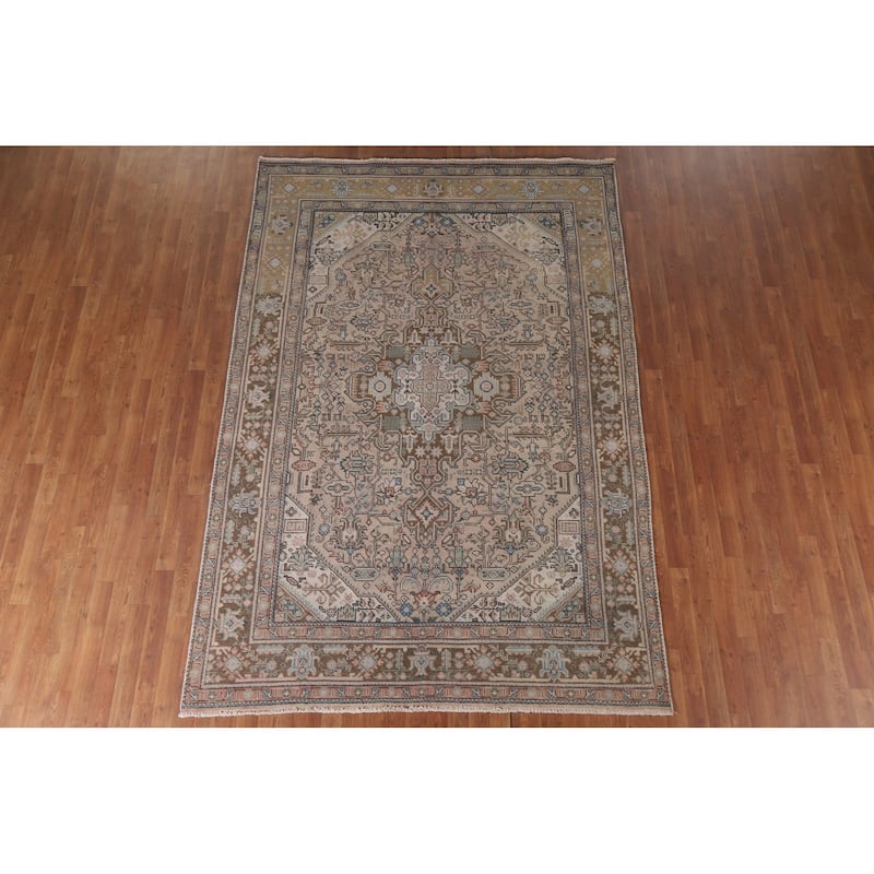 Hand Knotted Oriental 100% Wool Carpet Traditional Medallion Pink Tabriz Area Rug - 9' 8'' X 6' 5''