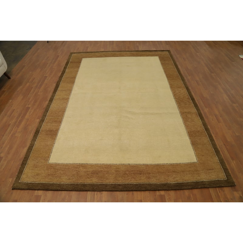 Hand Knotted Oriental 100% Wool Carpet Modern Solid Beige & Ivories Gabbeh Area Rug - 11' 8'' X 8' 3''