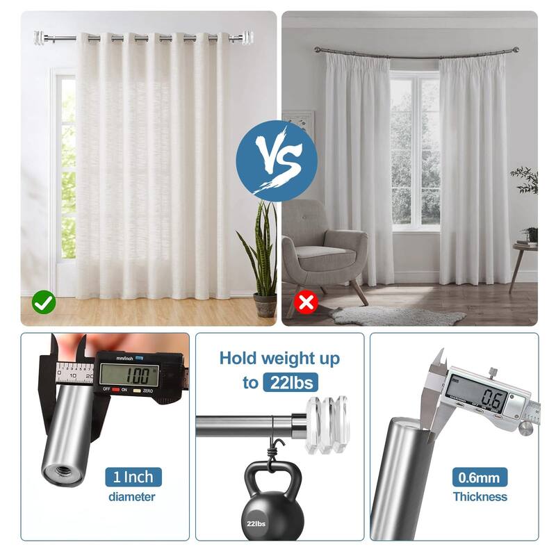 1-inch Diameter Basilica Crystal Adjustable Single Drapery Curtain Rod