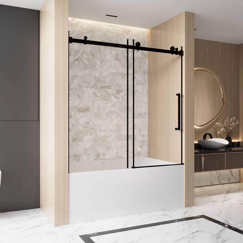 60 "W x 60" H Frameless Single Sliding Shower Door with Stainless Steel Handle - 60'' x 0.38'' x 60''