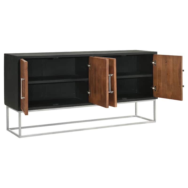Borman 4-Door Wood Accent Cabinet Walnut and Black