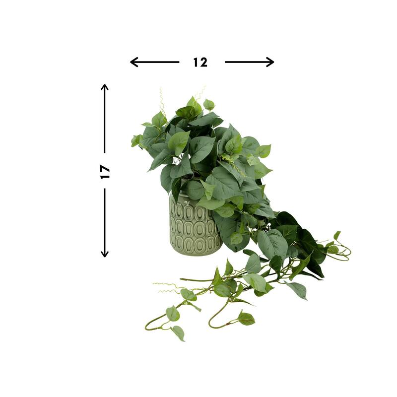 Frosted Ivy Arrangement in a Ceramic Pot - Green