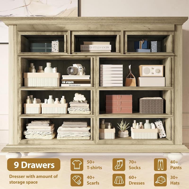 Rustic 9 Drawers Dresser for Bedroom, Living Room