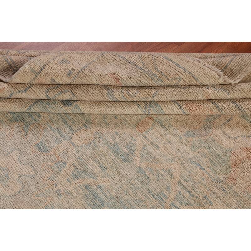 Hand Knotted Oriental 100% Wool Carpet Transitional All-Over Navy Blue & Blues Oushak Area Rug - 12' 2'' X 9' 6''