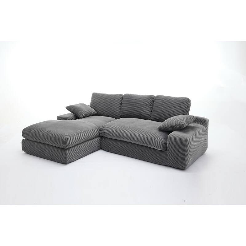 Modular Sectional Cloud Sofa with L-Shape Chaise, Corduroy Upholstered Sleeper Sofa, Compressed Sofa with Pillow