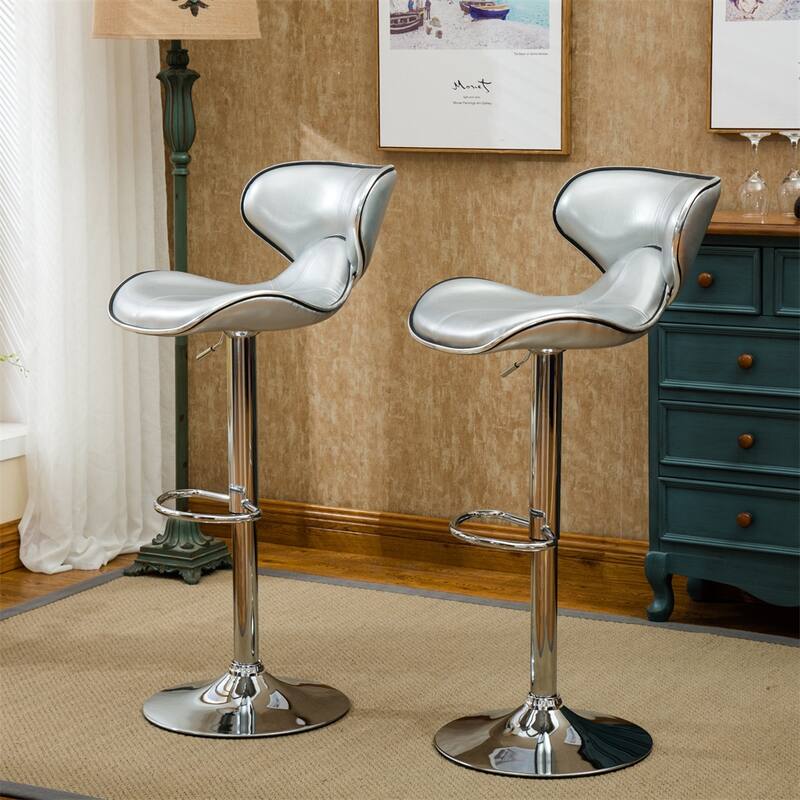 Upholstery Airlift Adjustable Swivel Barstool w/ Chrome Base, Set of 2