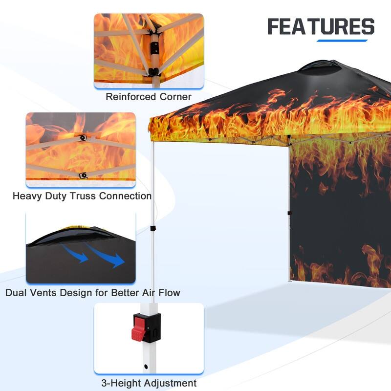 EAGLE PEAK Pop Up Canopy Tent with 1 Sidewall, Easy Setup Event Tent, Outdoor Sun Shade, Instant Canopy 10x10