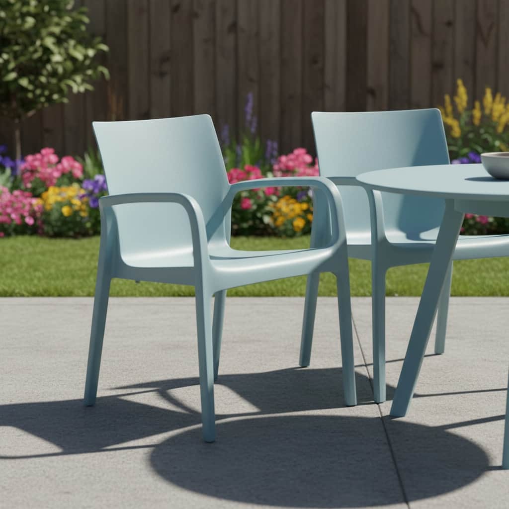 HomeRoots Set of Two Baby Blue Heavy Duty Plastic Outdoor Stacking Dining Chairs