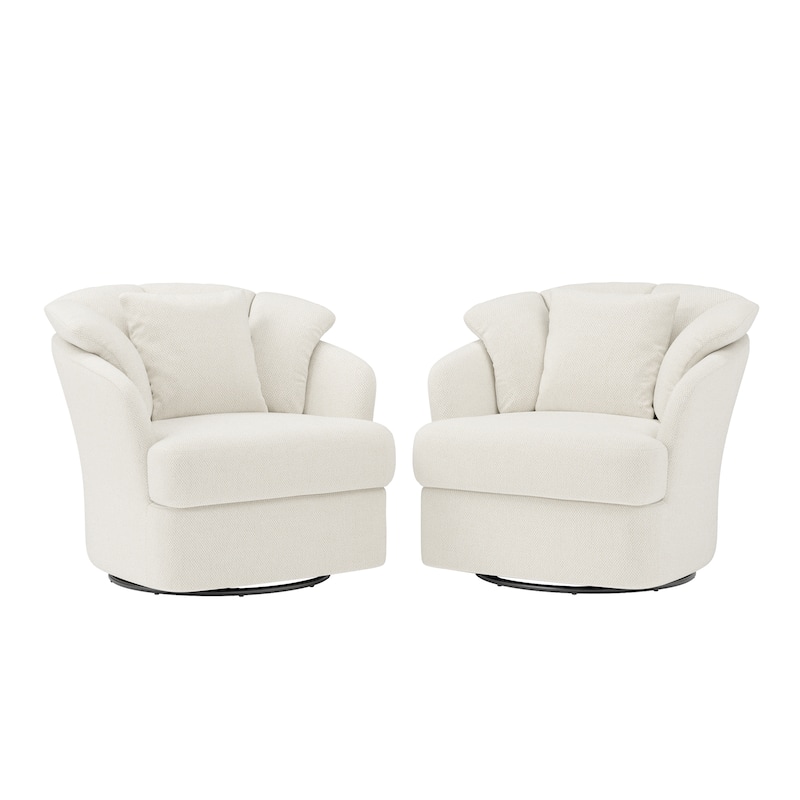 LUE BONA Oversized Swivel Accent Chair, Modern Barrel Chair with Double Cushion Set of 2 - N/A