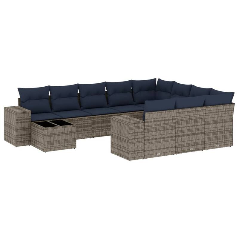 vidaXL 11 Piece Patio Sofa Set with Cushions Black/Brown/Gray Poly Rattan - 24.4 x 24.4 x 27.2
