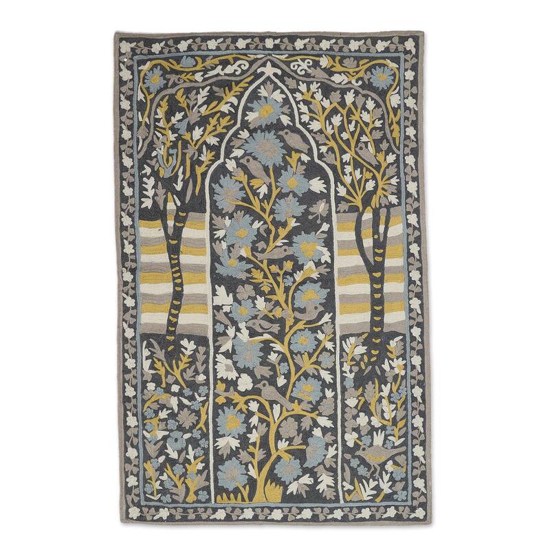 Novica Handmade Winged Paradise Chain Stitch Wool Rug (2X3) - 2' x 6' Runner