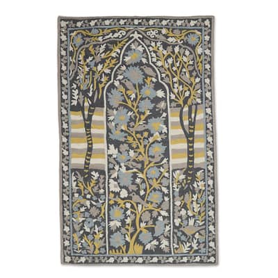 Novica Handmade Winged Paradise Chain Stitch Wool Rug (2X3) - 2' x 6' Runner