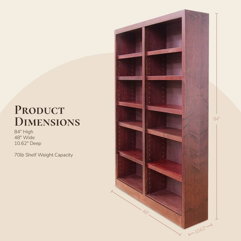 Concepts in Wood Double Wide Wood Bookcase, 12 Shelf, 84 inch Tall