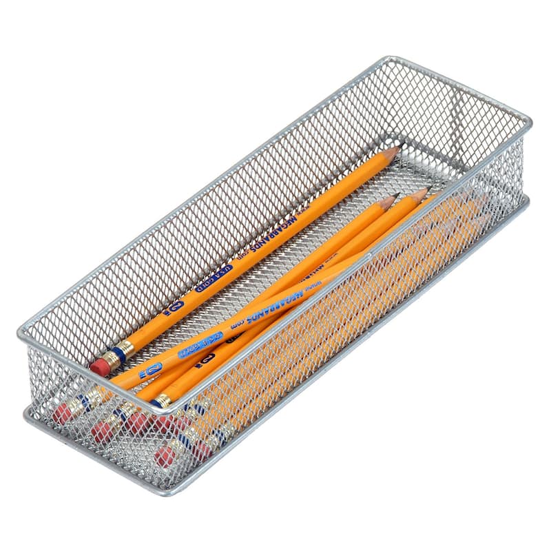 Silver Mesh Drawer Cabinet and or Shelf Organizer Bins, School Supply Holder Office Desktop Organizer Basket, Pack of 2