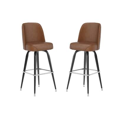 2 Pack Metal Barstool with Swivel Vinyl Upholstered Bucket Seat and Footrest - 18.5"D x 18.5"W x 42.5"H