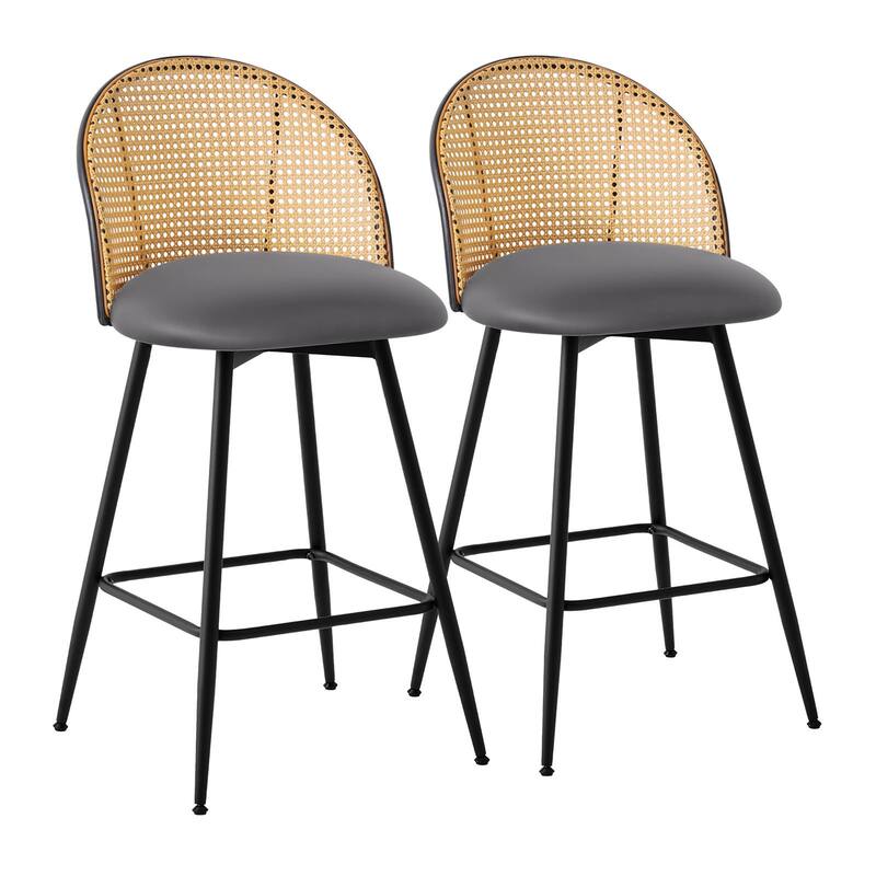 26-Inch Swivel Counter Height Bar Stools with Rattan Back - 36"H x 18.5"W x 19.7"D