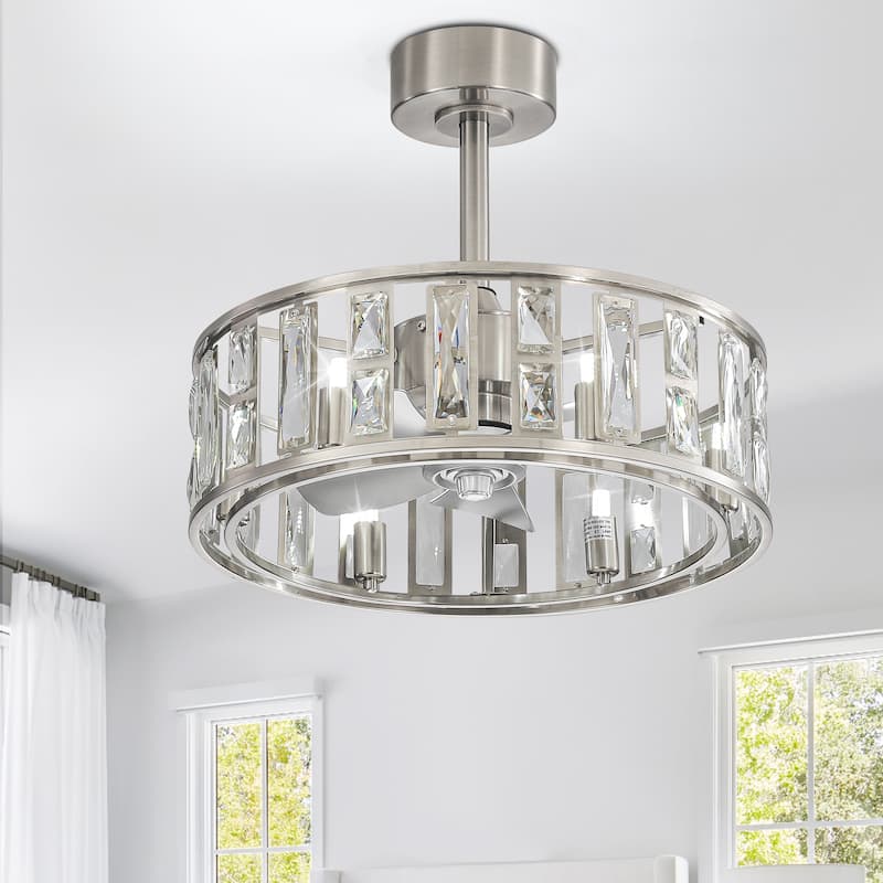 20" Caged Ceiling Fan with Crystal Light Remote Control, Bladeless Chandelier - 20 Inch