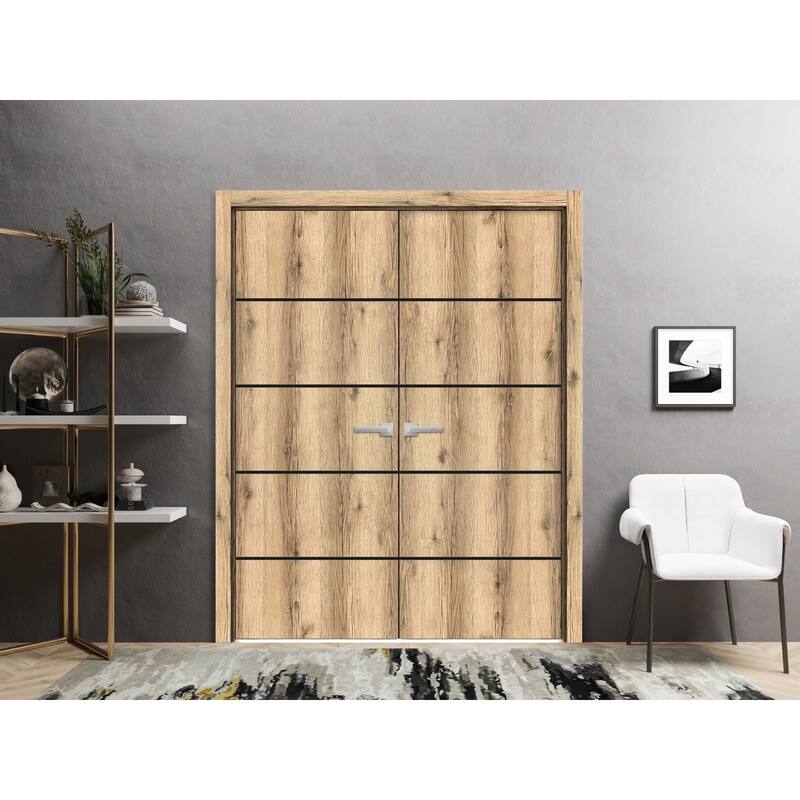 Solid French Double Doors 36 x 80 Planum 0015 Oak with
