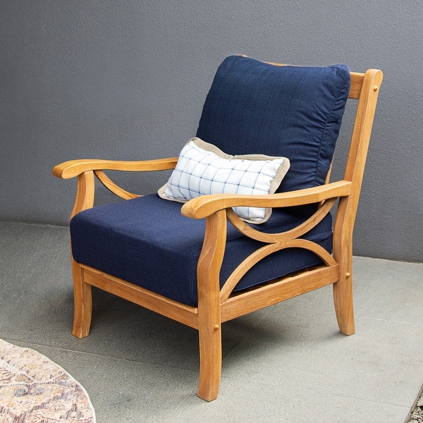 slide 2 of 27, Cambridge Casual Lowell Teak Patio Club Chair with Cushion Natural Teak/Navy Cushion