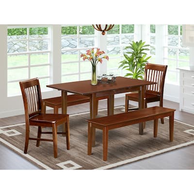 HomeStock 5-Piece Rectangle Mahogany Finish Solid Wood Top Dining table with 4-Chairs