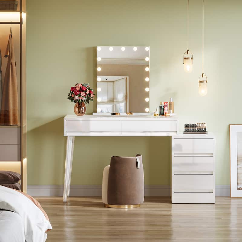 Modern Vanity Desk with Drawers, Reversible Makeup Dressing Table (Without Mirror)