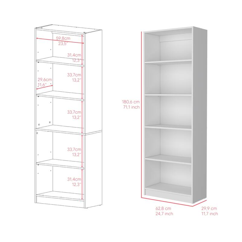 Bookcase 4-Shelves Benzoni, Office, White,High quality and durable