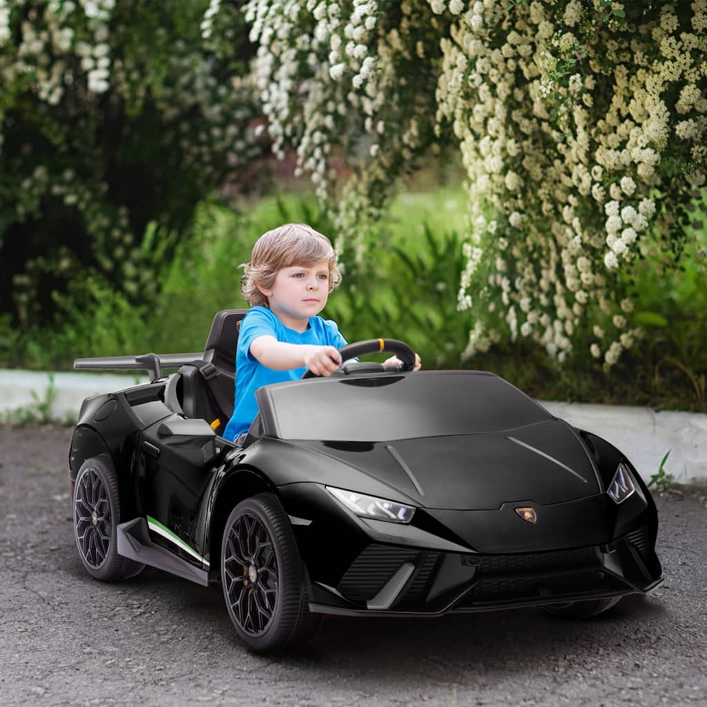 Qaba 12V Lamborghini Huracan Licensed Kids Electric Car with Remote Control, Spring Suspension, Transport Wheel, LED Lights