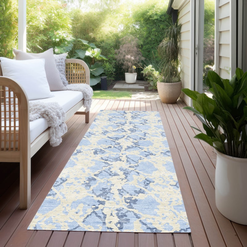 Machine Washable Indoor/ Outdoor Abstract Modern Chantille Rug - Sky - 2'3" x 7'6"
