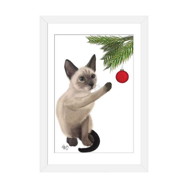 iCanvas "Siamese Cat and Bauble" by Fab Funky - White - 32x24x1