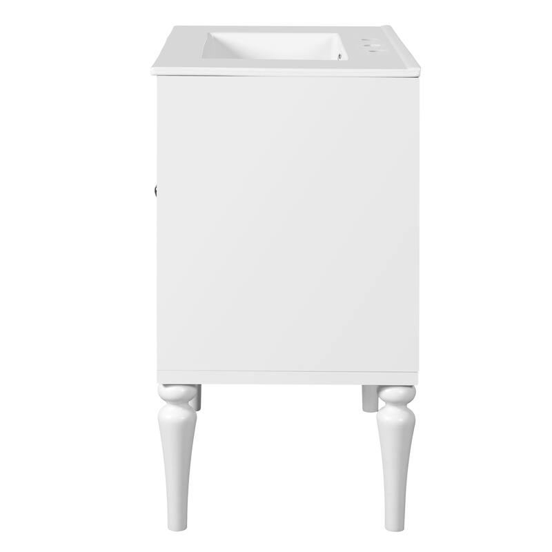 Roomfitters 30 Inch Retro Bathroom Vanity with Ceramic Sink Combo, Freestanding Storage Cabinet with 2 Drawers, White