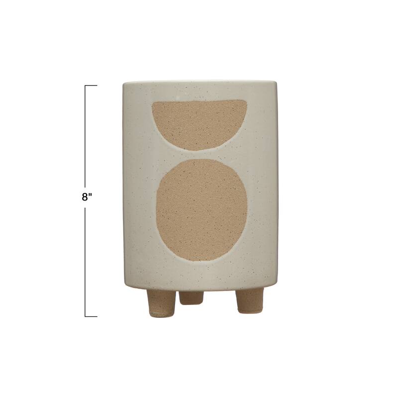Decorative Stoneware Footed Planter with Circle Design