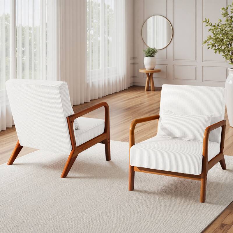 Uixe Mid Century Solid Wood Upholstered Corduroy Accent Chair