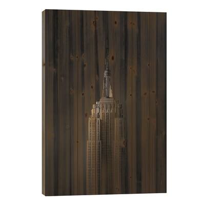 The Empire State Building Print On Wood by Sebastien Del Grosso - Multi-Color