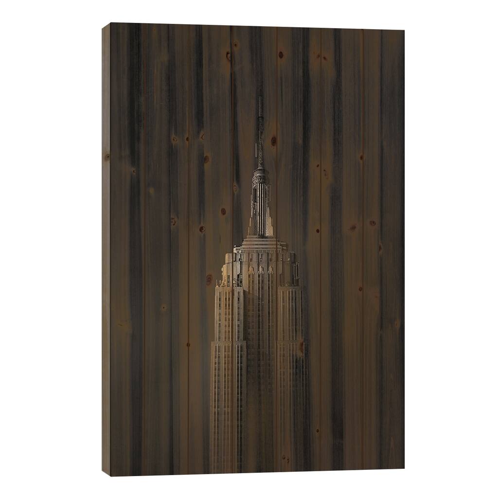 The Empire State Building Print On Wood by Sebastien Del Grosso - Multi-Color
