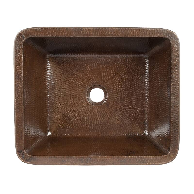 17" Rectangle Skirted Vessel Hammered Copper Sink, Matching Drain and Accessories