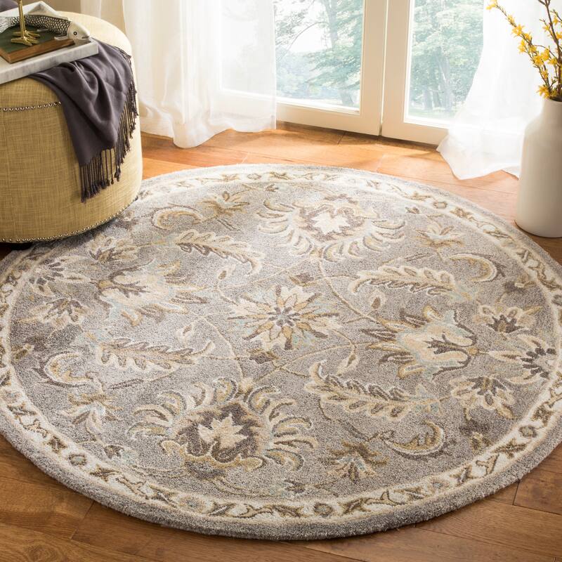 SAFAVIEH Handmade Bella Veselka Modern Floral Wool Rug - 5' Round - Grey/Multi